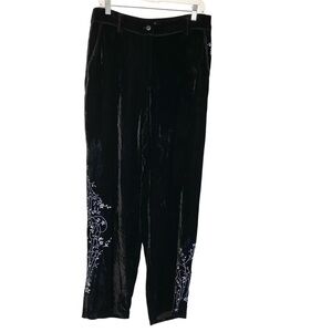 J. Jill Velvet Straight-leg Trouser Sz 12 Exclusive Embroidery Floral High-waist